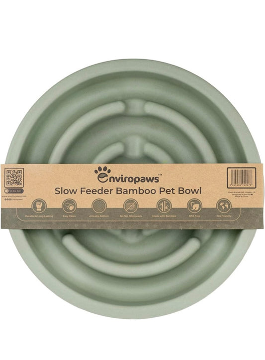 Enviropaws Bamboo Slow Feeder Dog Bowl with Anti Slip Grip