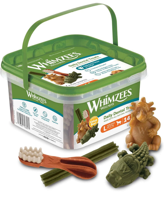 WHIMZEES By Wellness Variety Box, Mixed Shapes, Natural and Grain-Free Dog Chews, Dog Dental Sticks for Large Breeds, 14 Pieces, Size L