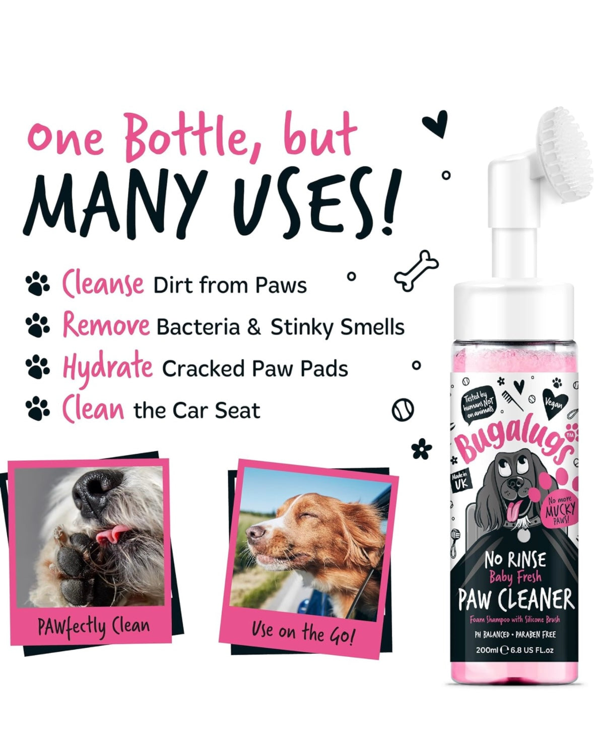 Paw Cleaner No Rinse Foam Cat & Dog shampoo with Silicone Brush Head