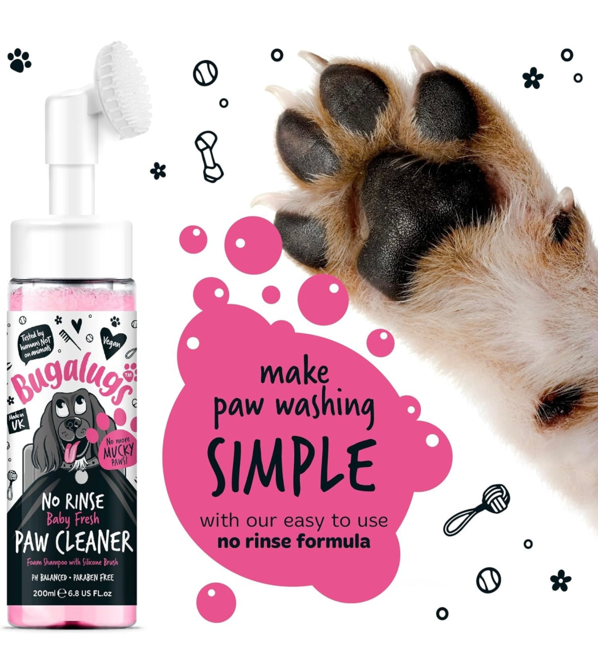 Paw Cleaner No Rinse Foam Cat & Dog shampoo with Silicone Brush Head