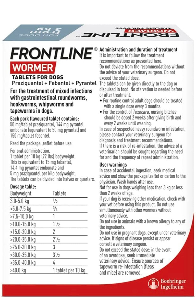 FRONTLINE WORMER - Worming Tablets for Dogs - 2 Tablets