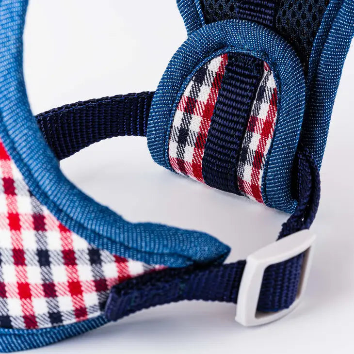Dog Harness Red and Blue Check