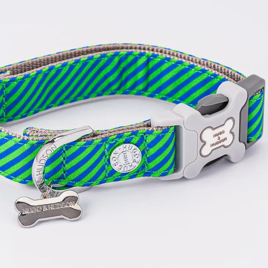 Designer Dog Collar Navy & Green Stripe