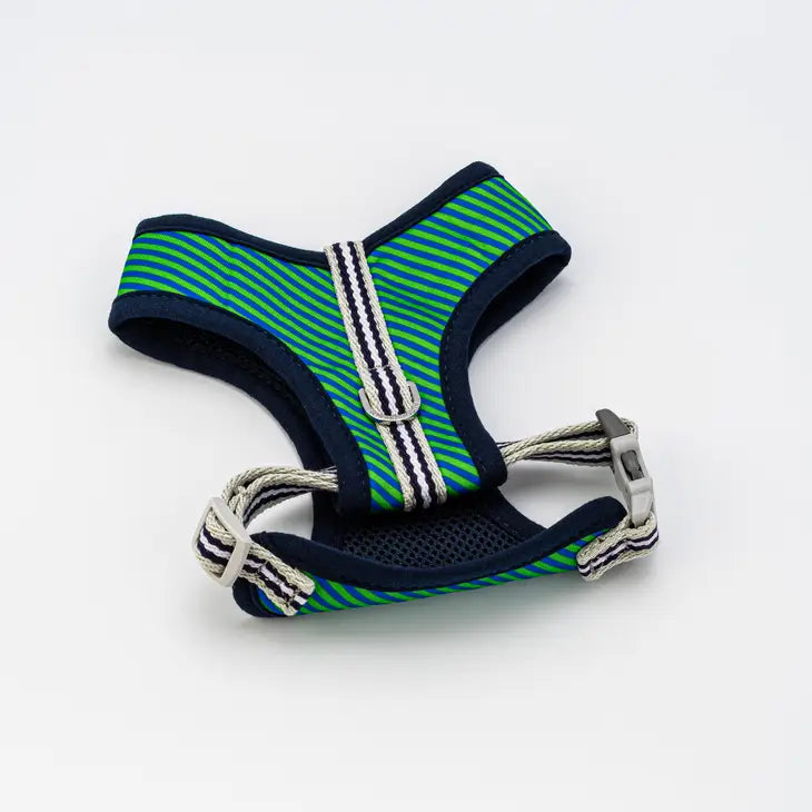 Dog Harness Navy & Green stripe