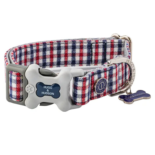 Dog Collar checked Navy & Red