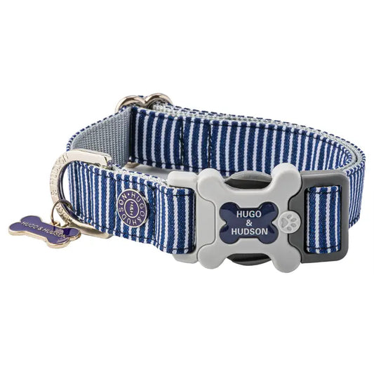 Designer Dog Collar Navy Stripe